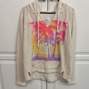 American Eagle Cream V-Neck Hoodie vibrant beachy size XL. Front pocket